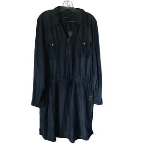 INC Dress Size 16 Womens Denim Lightweight Zip Front Long Sleeve Pockets Elastic